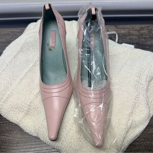 N.Y.L.A. Pink Cross Stitched Leather Women's 4” Heels NWB $99